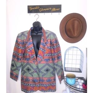 Vintage Tribal Print Oversized Multicolor Blazer